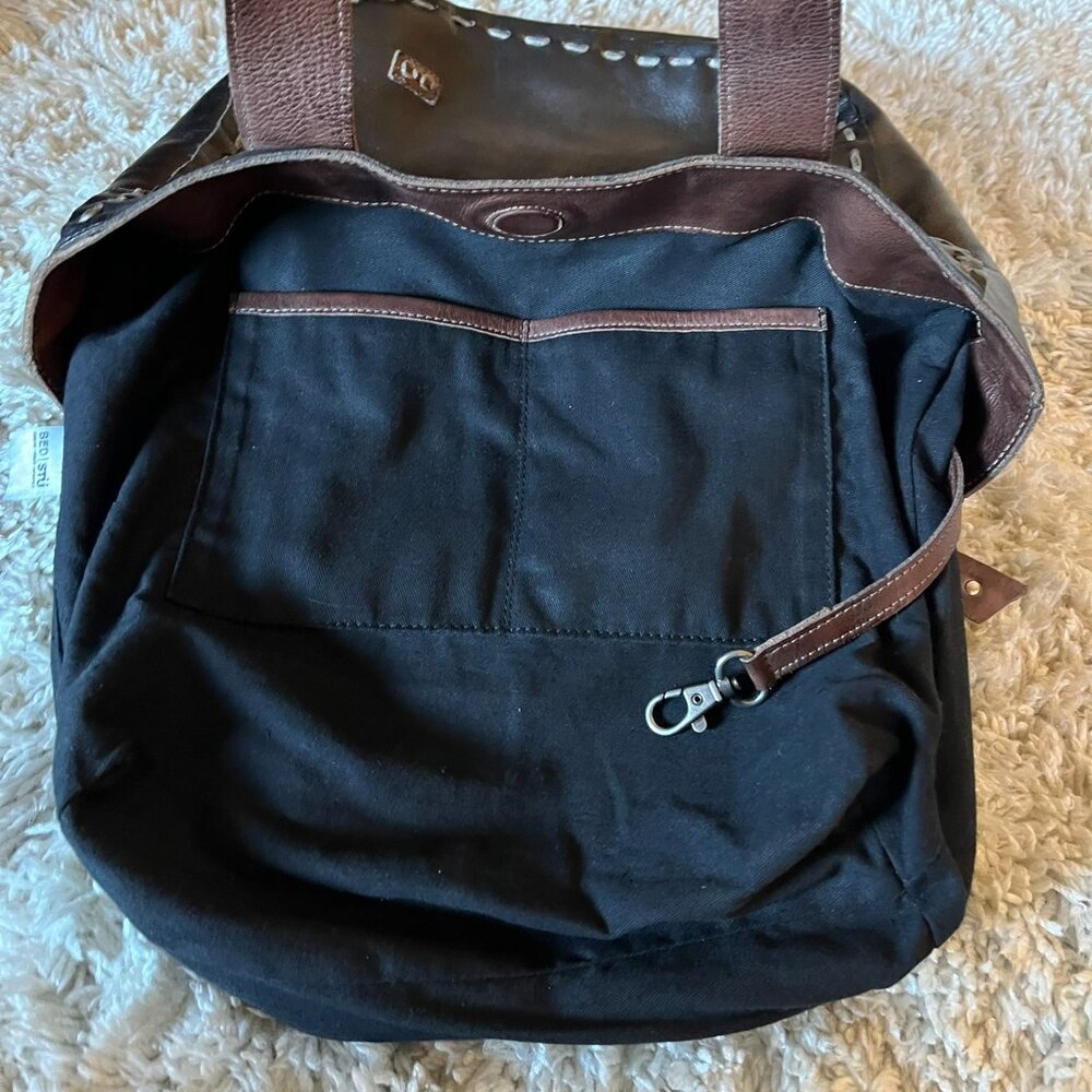 Bed Stu STEVIE Leather Tote Black Teak Rustic VGUC - Picture 13 of 15